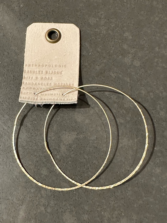 Jewelry - Anthropologie Gold Hammered Wire Hoop Earrings Delicate Thin Texture Classic NWT